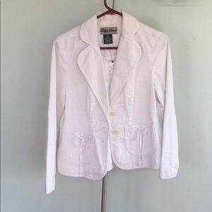 White Seersuckered Tied Ribbon Pockets Blazer
